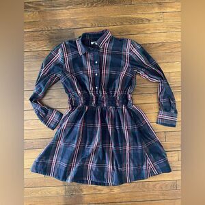 Free Assembly women’s Large plaid dress ruched waist button front 100% COTTON